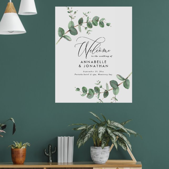 Budget simple wedding elegant welcome eucalyptus poster (Living Room 1)