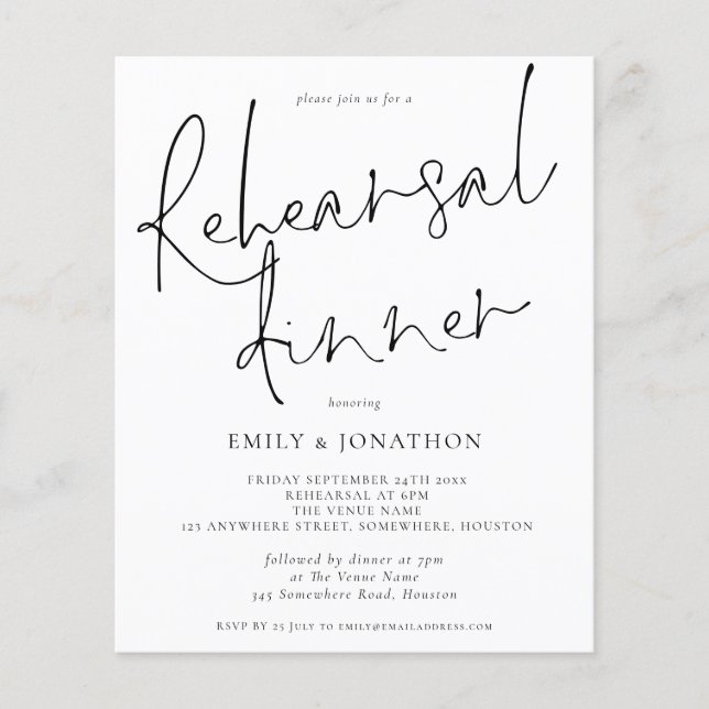Budget Simple Wedding Rehearsal Dinner Invitation (Front)