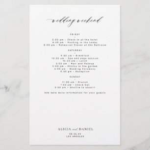 Budget simple wedding weekend itinerary template flyer