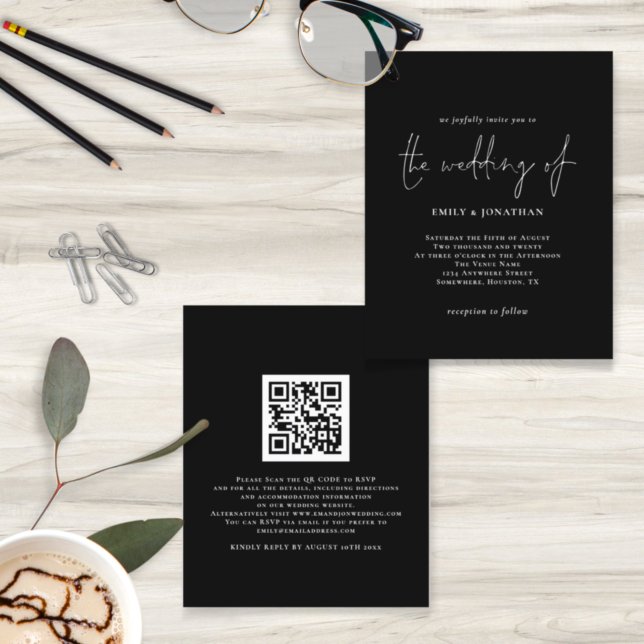 Budget Simple White Black QR Code Wedding Invite (Creator Uploaded)