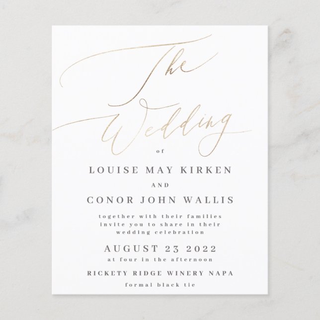 Budget Simple Yellow Gold Details on back Wedding  (Front)