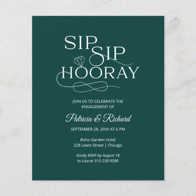 Budget Sip Sip Hooray Engagement Party Invitation (Front)