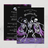 Budget Skeletons Purple Gothic Wedding Invitation