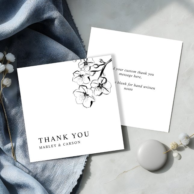 Budget Sketched Floral Wedding Simple Thank You  Card (Creator Uploaded)
