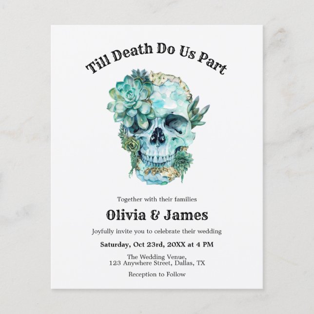 Budget Skull Gothic Halloween Wedding Invitation  (Front)