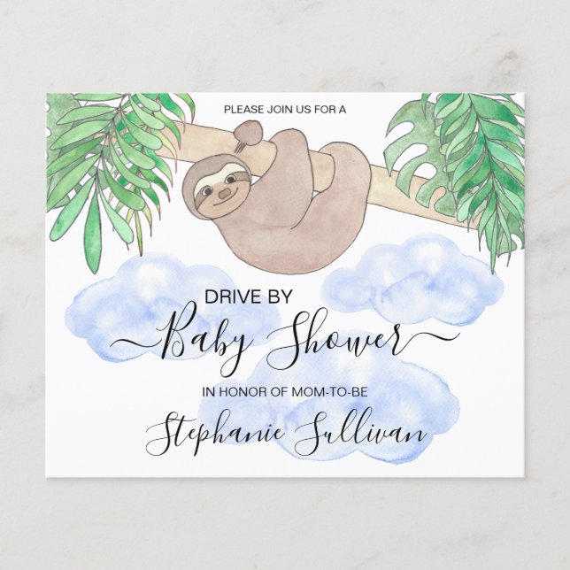 Budget Sloth Drive By Boy Baby Shower Invitation (Front)