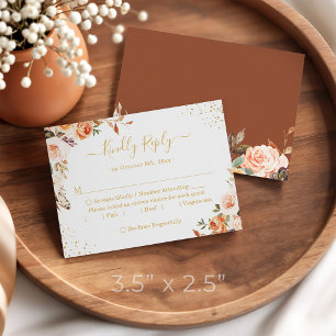 Budget Small RSVP Gold Terracotta Autumn Floral Card
