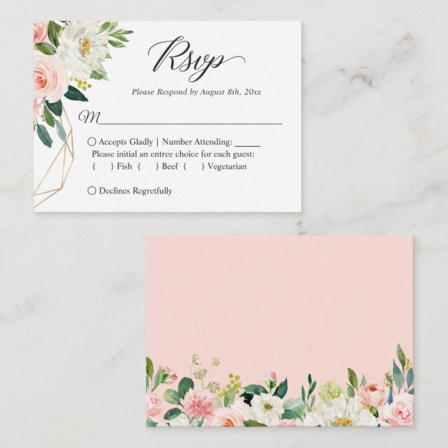 Budget Small Wedding RSVP | Blush Pink Flowers Card (Front/Back)
