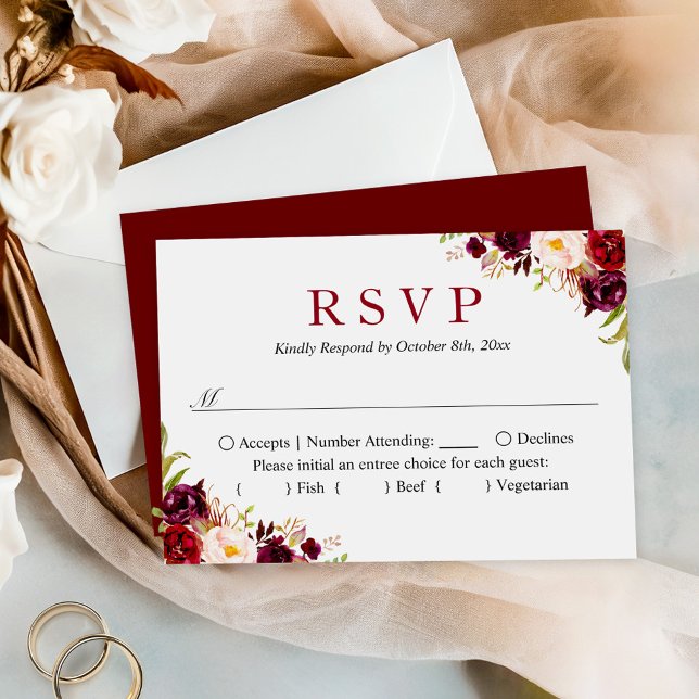 Budget Small Wedding RSVP | Burgundy Blush Floral Card (Creator Uploaded)