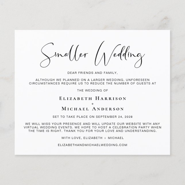 Budget Smaller Downsized Wedding Announcement (Front)