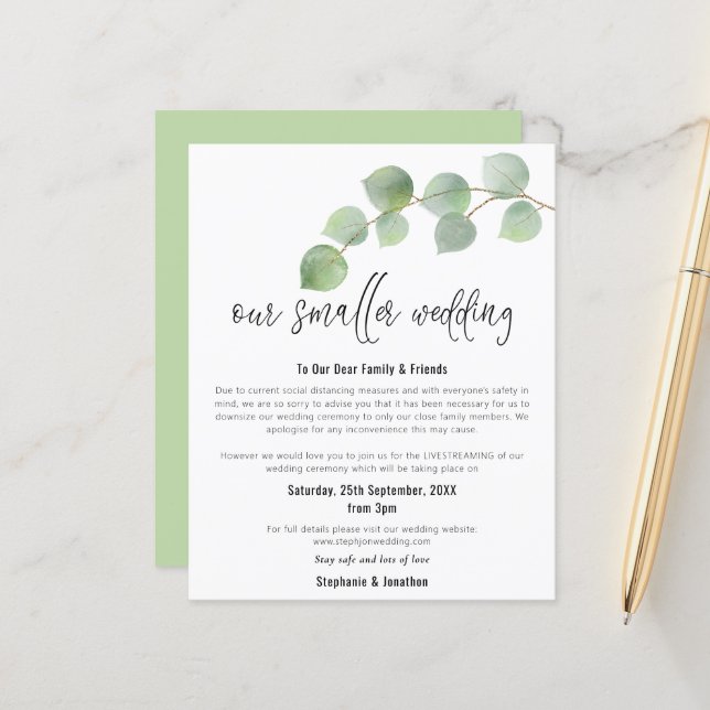Budget Smaller Wedding Eucalyptus Announcement (Front/Back In Situ)