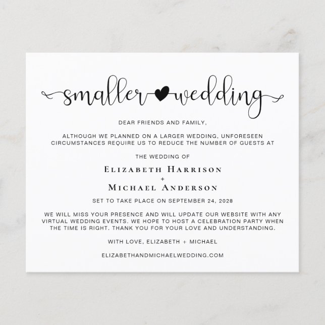 Budget Smaller Wedding Heart Announcement (Front)