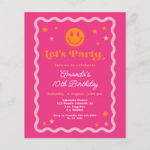 Budget Smile Face Pink Orange Girl Birthday Invite