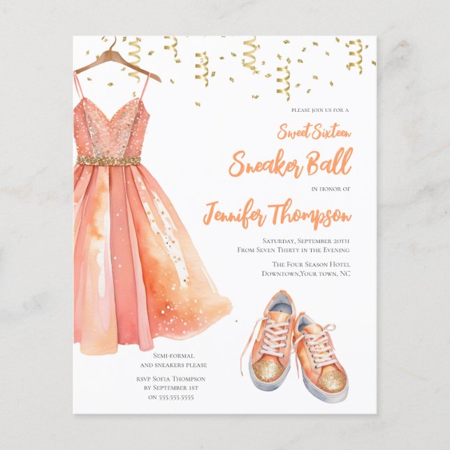 Budget Sneaker Ball Sweet 16 Peach & Gold Glitter  (Front)