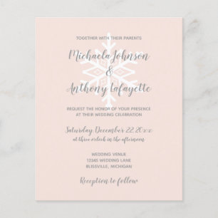 Budget Snowflake Blush Winter Wedding Invitation