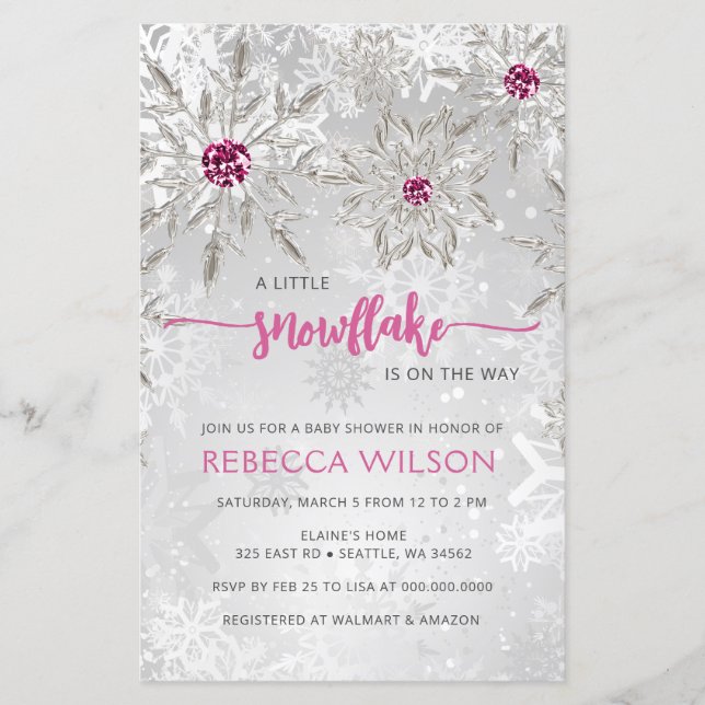 Budget Snowflake is On the Way Girl Baby Shower (Front)