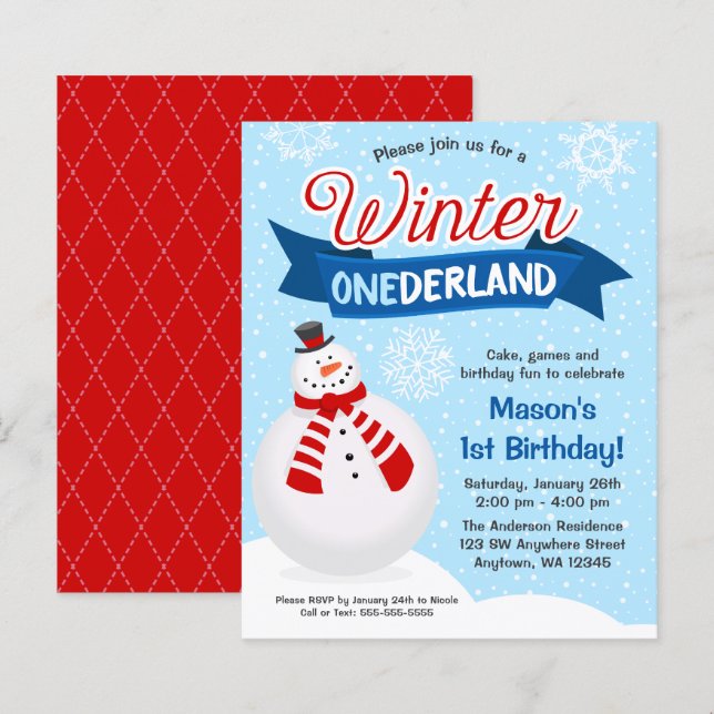 Budget Snowman Boy Winter ONEderland 1st Birthday (Front/Back)