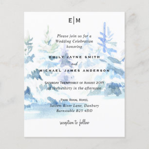 Budget Snowy Mountain Trees Skiing Wedding Invites Flyer