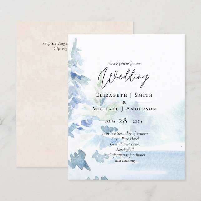 BUDGET Snowy Mountains Winter Lake Trees (Front/Back)