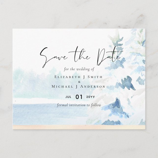 BUDGET Snowy Mountains Winter Lake Trees Postcard (Front)