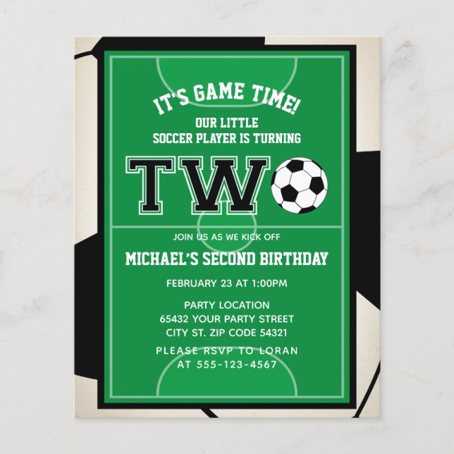 Budget Soccer Second Birthday Party Invitation (Front)