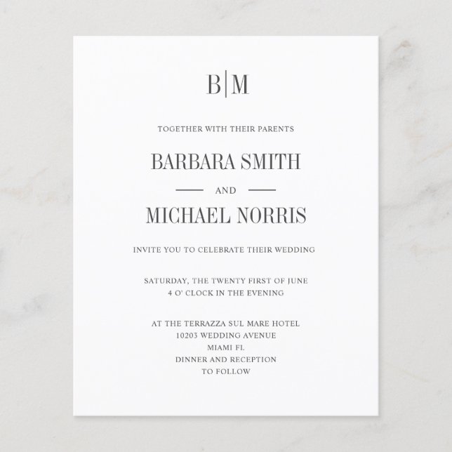 BUDGET Sophisticated monogram minimalist wedding (Front)