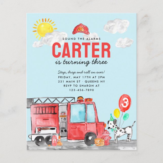 Budget Sound the Alarm Fire Truck Fireman Birthday (Front)