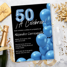 Budget Spanish Blue Balloons Black 50th Birthday
