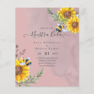 BUDGET Spanish BODA Sunflowers Bees Invitations Flyer