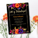 Budget Spanish Elegant Florals Black 40th Birthday Invitation<br><div class="desc">Budget Spanish Elegant Bright Colourful and Vibrant Florals Black 40th Birthday Party Invitation - This budget version is a smaller card (3.5" x 5"). Celebrate her 40th birthday with class and elagance with this beautiful, vibrant 40th birthday party invitation. Featuring bouquets of orange, yellow, magenta and purple flowers and a...</div>