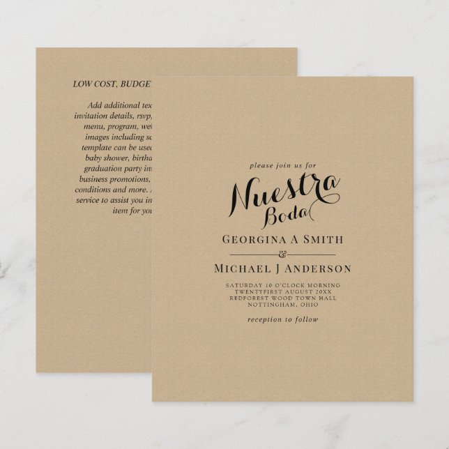 BUDGET Spanish Wedding Bilingual Boda Wedding (Front/Back)
