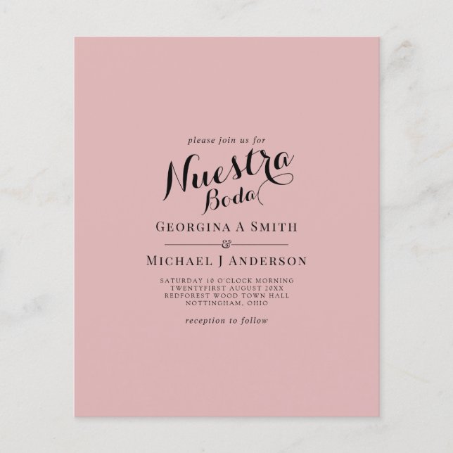 BUDGET Spanish Wedding Bilingual Boda Wedding Flye Flyer (Front)