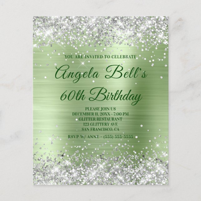 Budget Sparkly Silver Glitter Mint Foil Invitation (Front)