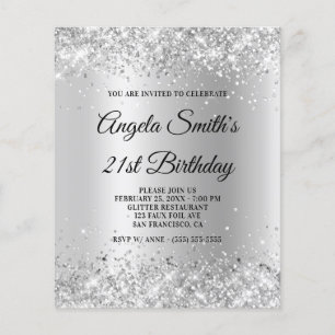 Budget Sparkly Silver Glitter Ombre Invitation
