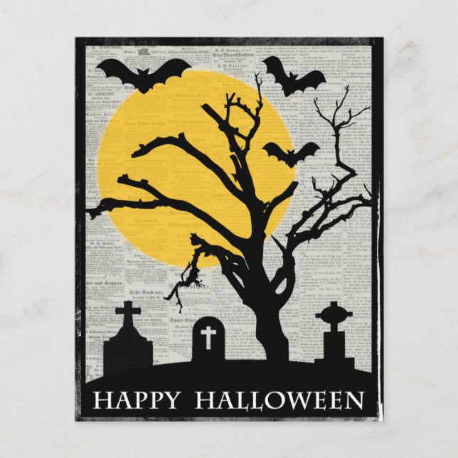 BUDGET Spooky Tree and Tombstone Halloween Card (Front)