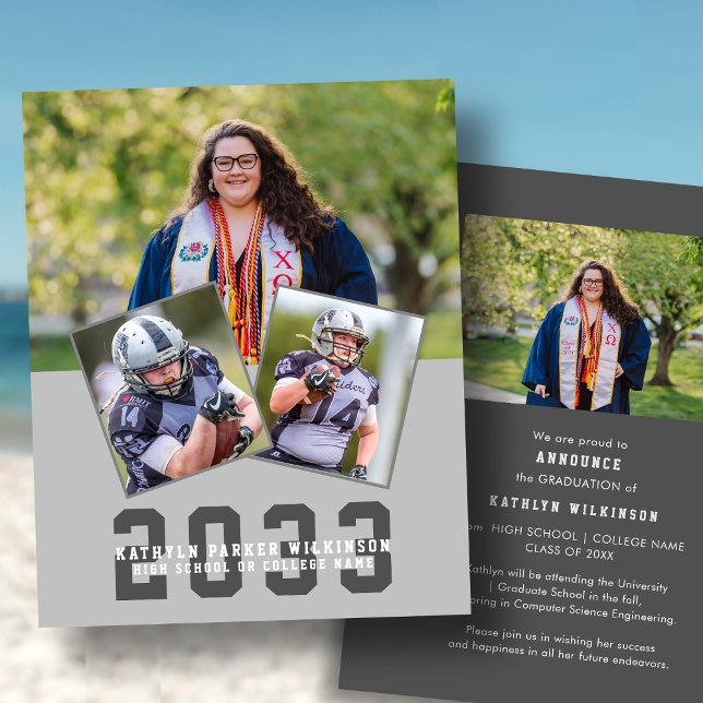 Budget Sporty Girl 4 Photo Graduation Announcement (Creator Uploaded)