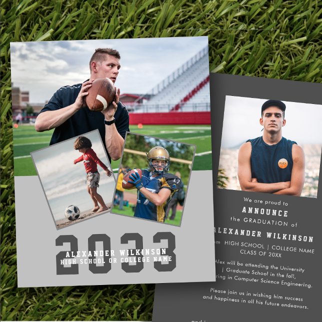 Budget Sporty Guy Modern 4 Photo Grad Announcement (Creator Uploaded)