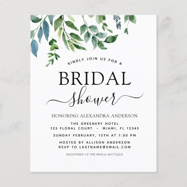 Budget Spring Bridal Shower Greenery Flyer (Front)