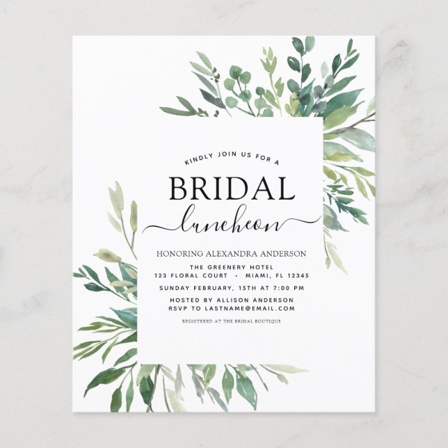 Budget Spring Bridal Shower Luncheon Greenery Flyer (Front)