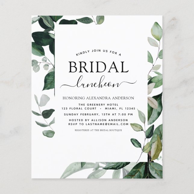 Budget Spring Bridal Shower Luncheon Greenery Flyer (Front)
