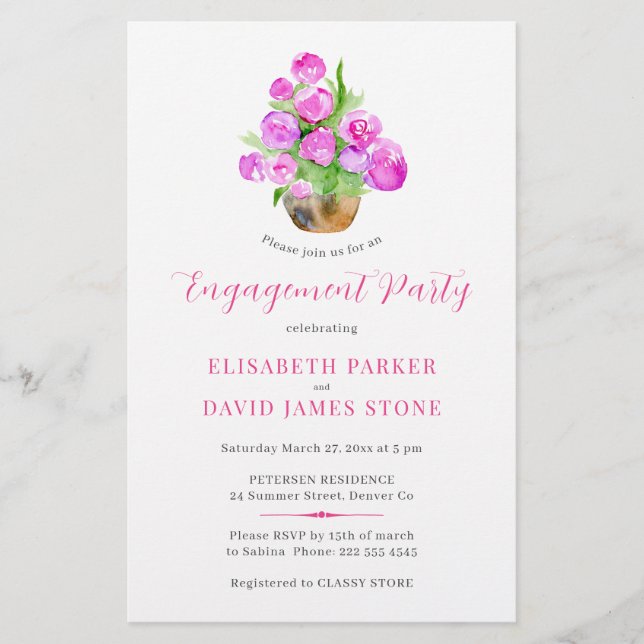Budget spring floral engagement party invitation flyer (Front)