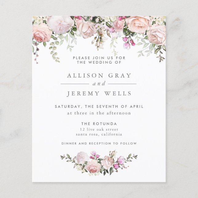 Budget Spring Floral Wedding Invitation Flyer (Front)