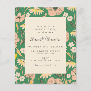 Budget Spring Green Floral Baby Shower Invitation