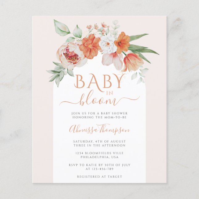 Budget Spring Peach Floral Baby in Bloom Shower (Front)