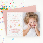 Budget Sprinkles Kids Photo Birthday Party Invitation<br><div class="desc">A whimsical kids photo birthday party invitation featuring rainbow sprinkles,  large name and personalised age and party hats.</div>