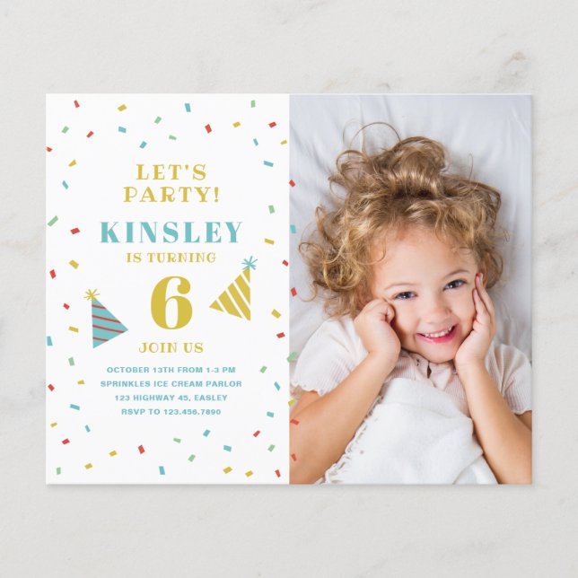 Budget Sprinkles Photo Kids Birthday Invitation (Front)
