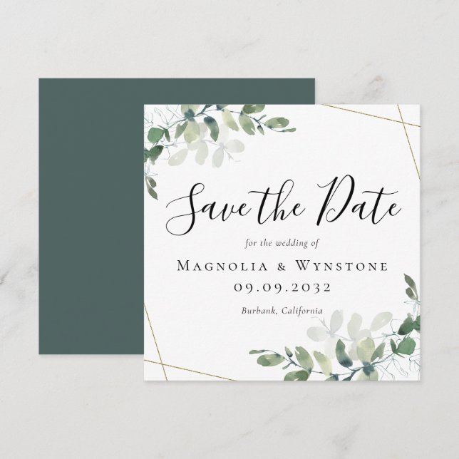BUDGET Square Eucalyptus Wedding Save The Date Card (Front/Back)