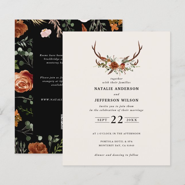 Budget stag black chic elegant details wedding (Front/Back)