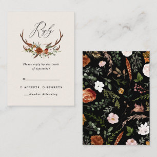 Budget Stag rust black chic floral elegant wedding Enclosure Card