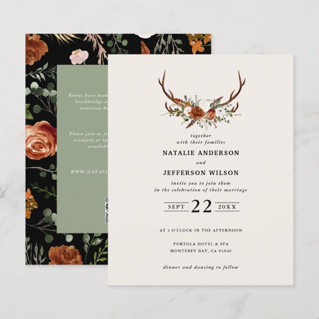 Budget stag sage green elegant details wedding (Front/Back)